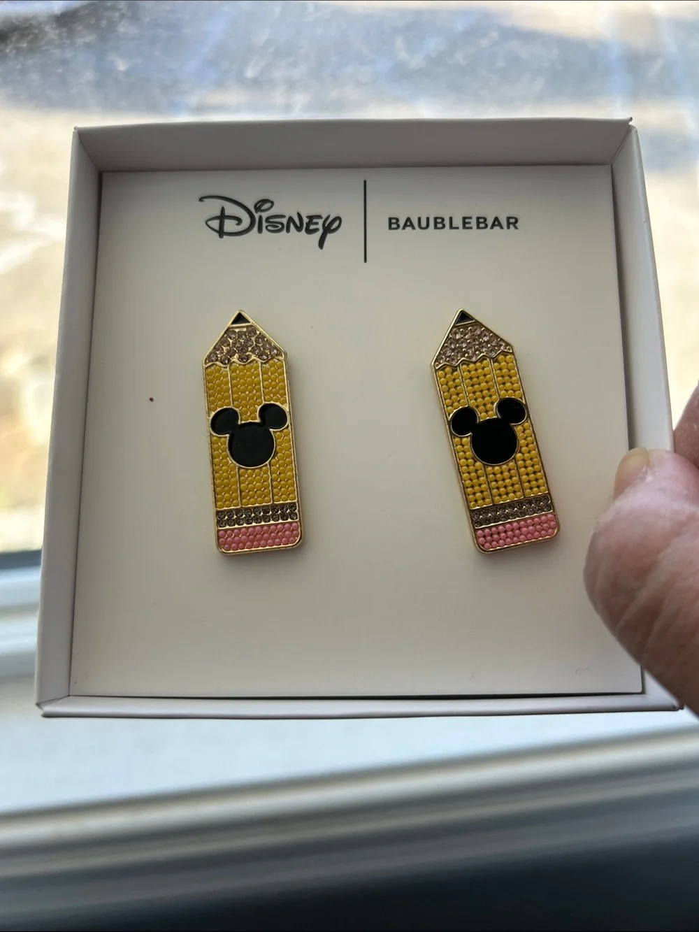 BaubleBar Yellow and Pink Mickey Pencil Stud Earrings